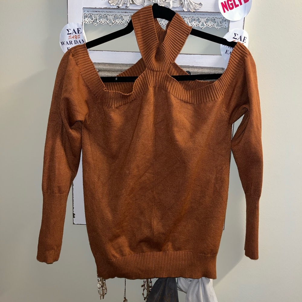 long sleeve, off the shoulder turtle neck sweater